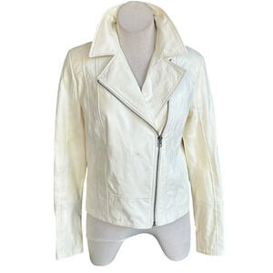 Truth & Pride Bleekman White Leather Moto Biker Jacket Size Small
